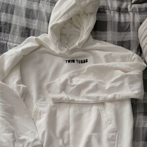 GLO Jeans White Hoodie with Black Text